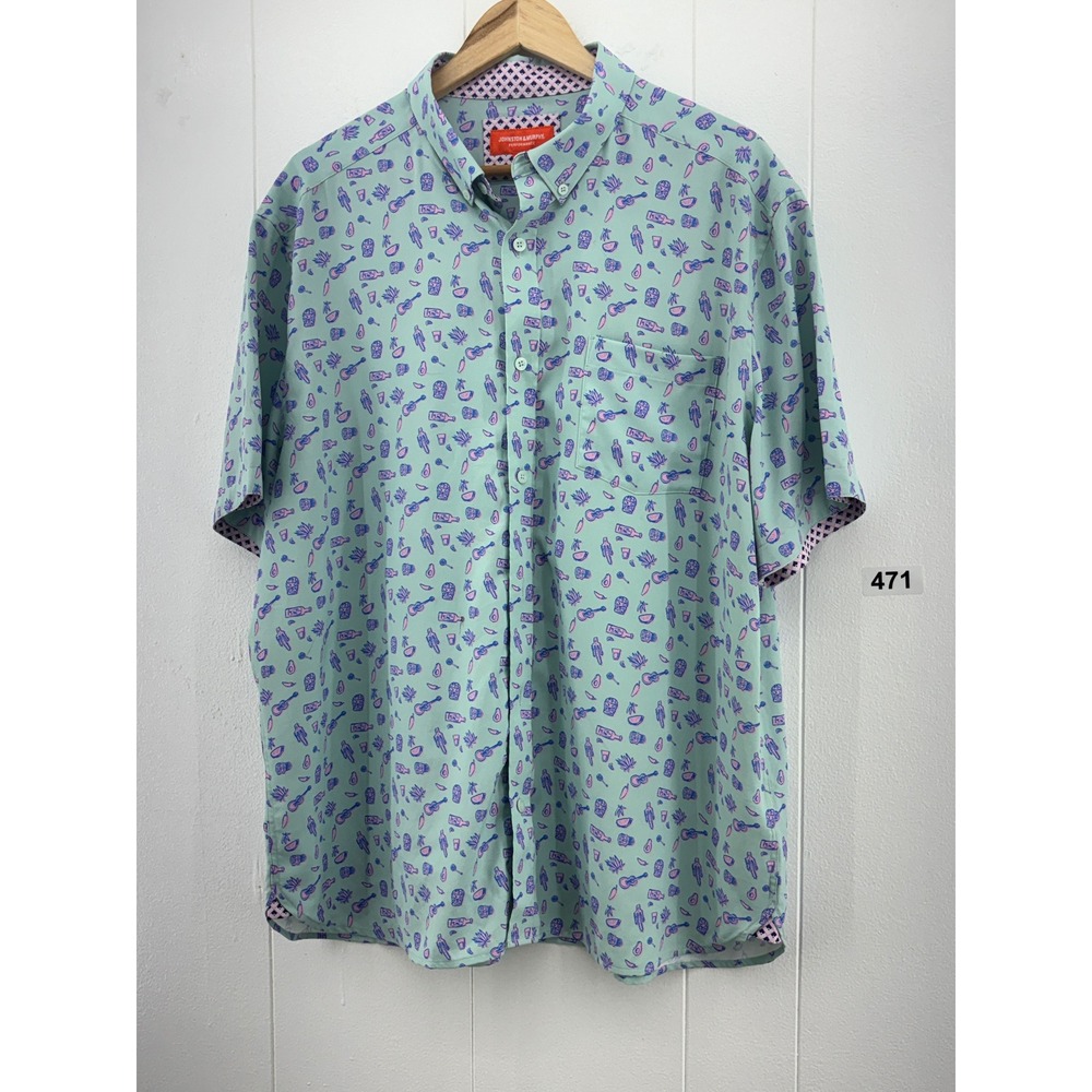 Johnston & Murphy Performance Mens XL Shirt Mint Green Mexican Print 74-9531